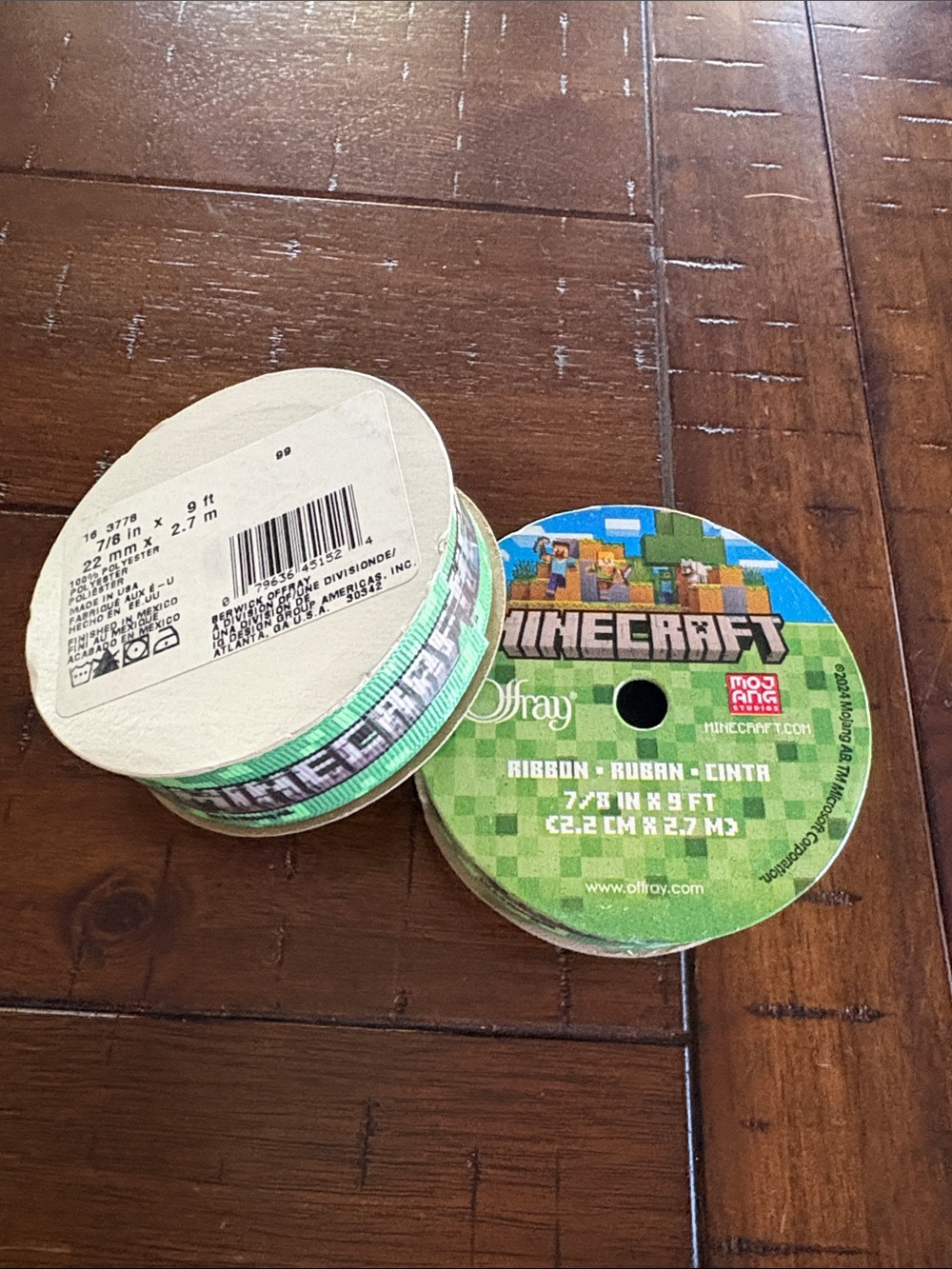 Minecraft Themed Green Ribbon - 2 spools, NWT -